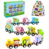 Humerry Train Set for Toddlers 2-4, Wooden Animal Magnetic Train Toy, 11 PCS Number Trains Learning Activities for Kids, Birthday Gifts for Boys, Girls