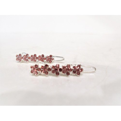 Generic Two small tiny pink flower crystal hair pin clip barrettes fine hair