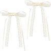CustomyLife 2Pcs Beige Lace Hair Bow Clips Cute Coquette Snap Barrettes Bowknot Hair Ribbon for Women Christmas Valentines Wedding Prom Decorative Accessories