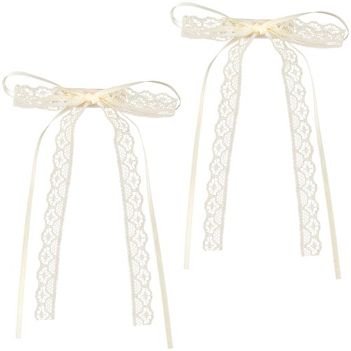 CustomyLife 2Pcs Beige Lace Hair Bow Clips Cute Coquette Snap Barrettes Bowknot Hair Ribbon for W...