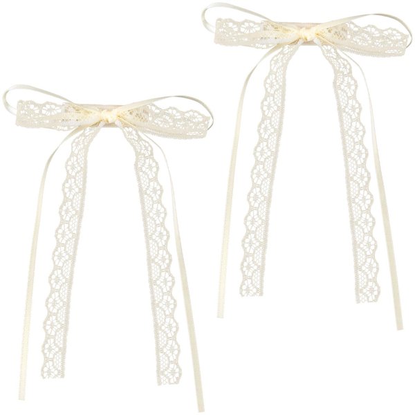 CustomyLife 2Pcs Beige Lace Hair Bow Clips Cute Coquette Snap Barrettes Bowknot Hair Ribbon for Women Christmas Valentines Wedding Prom Decorative Accessories