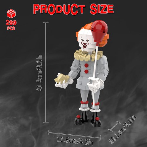 Pennywise Clown Building Set, Horror IT Movie Merchandise Figure Building Kit Compatible with Lego Set, Creative Halloween Collectible Birthday Gift for Kids Teens Adults (299Pcs)