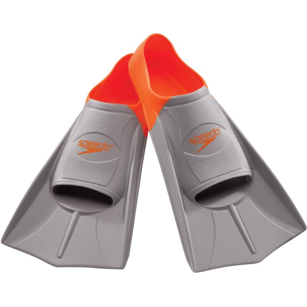 Speedo unisex adult Rubber Short Blade training swim fins, Orange/Grey, XXS - Youth Shoe Size 1-3 US