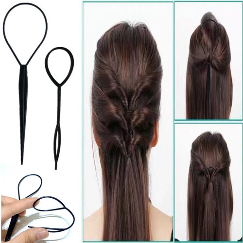 5Pcs Slick Hair Brush Set with 2Pcs Topsy Hair Tail Tool 1Pcs Bristle Teasing Hair Brushes 1Pcs Edge Brush 1Pcs Rat Tail Comb Woman,Girls,Hair Flyaways Styling,Edge&Back Combing biack