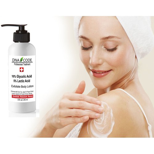 DNA CODE Skin Care Magic Body Lotion-Best 10% Glycolic 5% Lactic Acid Acid Exfoliating Body Lotion w/Green Tea, Argan Oil, Papaya, Licorice.