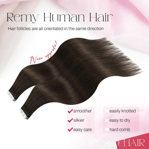 Moresoo Tape in Human Hair Extensions Brown Hair Extensions Tape in Dark Brown Tape in Hair Extensions Human Hair Seamless Tape in Extensions Real Hair 18 Inch #4 20pcs 50g