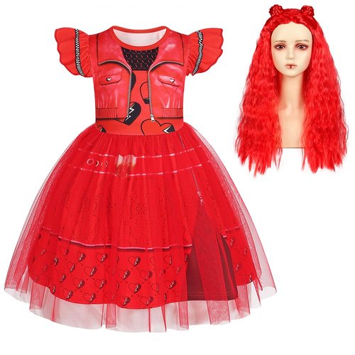 Sukyfecde Red Costume for Girls Christmas Gift Toddler Kids Princess Dress Up Birthday Outfit Halloween Role Play Party Dresses Size 5t-6t