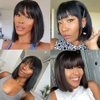 Rebasar Short Bob Wigs Human Hair 8 Inch Glueless Wear and Go Bob Wig With Bangs Human Hair Wigs for Black Women Human Hair Brazilian Straight Hair None Lace Front Natural Black Wig