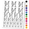 Rose Typewriter Font Capital Letter M Temporary Tattoo Water Resistant Fake Body Art Set Collection - Black (One Sheet)