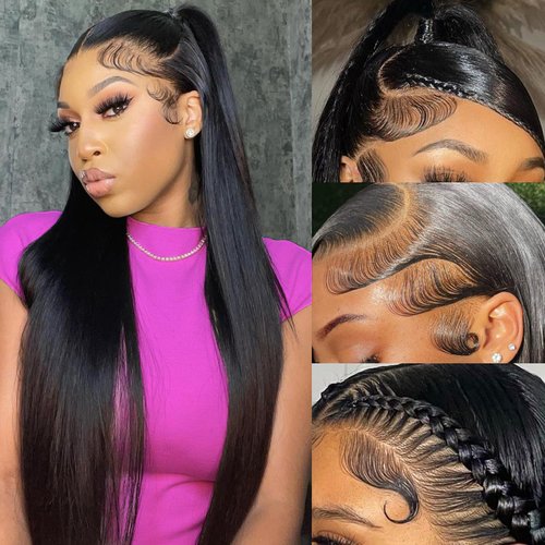 miniask 30 Inch 13x6 HD Lace Front Wigs Human Hair Straight 180 Density Pre Plucked Lace Front Wigs 13x6 Frontal Wigs for Women Human Hair Glueless 13x6 Human Hair Wig Straight Lace Wig