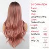 piaou Ombre Black to Pink Wig Synthetic Wigs for Women Long Natural Wave Heat Resistant Hair Wigs Natural Looking Cosplay Wig for women (Ombre Black to Pink)