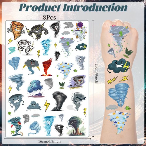Lovarywow Tornado Temporary Tattoos Stickers - 200+ Tornado Birthday Party Decorations Cute Weather Tornado Tattoos Stickers Gifts for Kids Two Nado Birthday Decorations Boy Favors Supplies Rewards