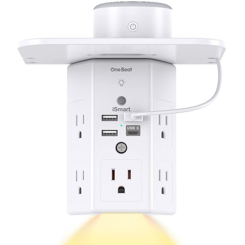 Multi Plug Outlets, Wall Outlet Extender with Night Light and Outlet Shelf, Surge Protector 4 USB Ports(1 USB C), USB Wall Charger Power Strip Electric Outlet Splitter for Home Office