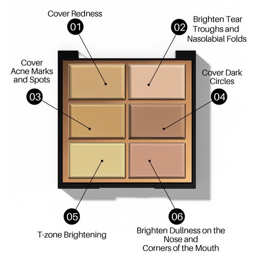 FV 6 Colors Cream Concealer Palette, Full Coverage & Long Lasting Colors Corrector Palette for Dark Circles, Redness, Acne with Natural Finish Cream Foundation Palette, 01 Light Shade
