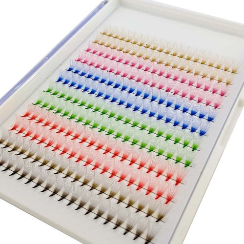 HBZGTLAD 120/240PCS -Mix Colors Premade Fans Nature Long Volume Eye Lashes Extensions Soft and Light Weight Colorful Individual False Eyelashes Cluster (15mm, C Curl-0.07mm-240 fans)