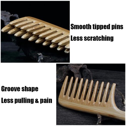 Wooden Wide Tooth Comb for Women Men, Anti-static Detangling Hair Comb Styling Comb for Curly Fine Straight Wet Dry Hair, Natural Bamboo Comb