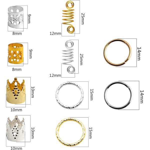 110 Pieces Dreadlock Jewelry Aluminum Dreadlocks Beads Metal Hair Cuffs Hair Rings Charms Hair Coils Hair Braid Accessories Hair Pendants Hair Decorations Hair Clips