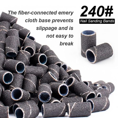 Rolybag Sanding Bands for Nail Drill,240 Grit Nail Sanding Band with Storage Box,Include 100 Superfine Grinding Wheel Sand Bands and 2 Pieces Mandrel for Most Size 3/32" Nail Drill Machine
