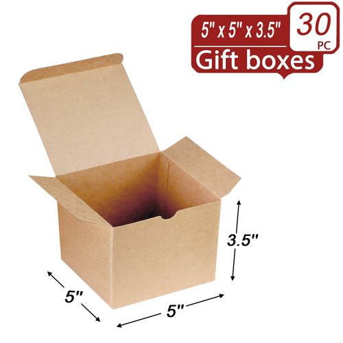 Xxcxpark 30 PCS Brown Kraft Gift Boxes 5x5x3.5, Party Favor Kraft Paper Gift Packaging Box with Lid for DIY Crafting, Cube, Cupcake, Kraft Present Boxes for Birthday, Wedding