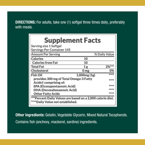 Nature's Bounty Fish Oil Omega-3 1000 mg Soft Gels, 145 Count