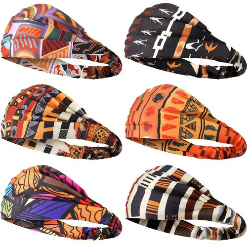 Syhood 6 Piece African Headbands African Hair Accessories for Women Wide Stretchy African Print Elastic Hair Bands Vintage Yoga Headpiece Boho Sports Head Wrap(Novelty Style)