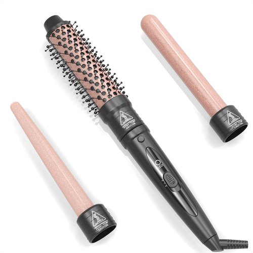 3 in 1 Round Brush Curling Iron Set,Ceramic Curling Wand (0.35"-1") 11/2 Inch Professional Heat Round Brush,30-Second Fast Heat-up, Detachable Dual Voltage Curling Iron - Hair Beauty Essentials