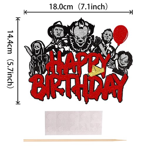 1 PCS Halloween Horror Happy Birthday Cake Topper Glitter Have a Killer Themed Birthday Cake Pick Decoration for Horror Classic Movie Theme Kids Birthday Halloween Party Cake Decorations Supplies
