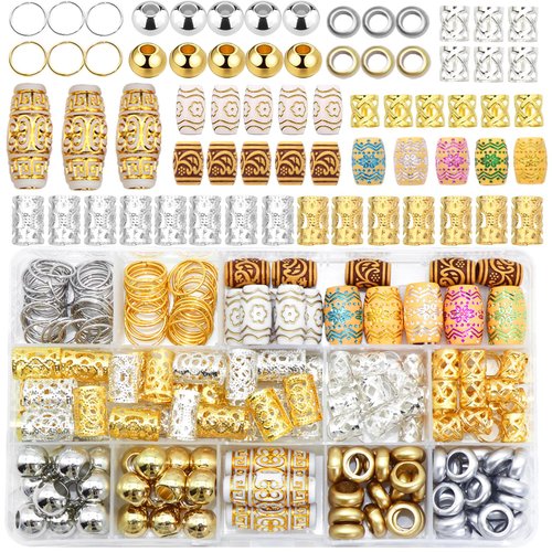 VENOFEN 232PCS Wooden Beads for Braids Hair Jewelry Metal Hair Cuffs Rings Loc Dreadlock Beads for Hair Colorful Braid Accessories Hair Decoration for Women and Girls