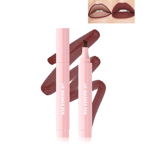 Nude Lip Tint Stain Liner Marker Pen,Dark Red Hydrating Lip Stain Liquid Lip Liner Pencil Women Matte Color Look Long Lasting Waterproof All Day Wear,Precise Chisel Tip Marker Lipgloss Makeup Gift,03
