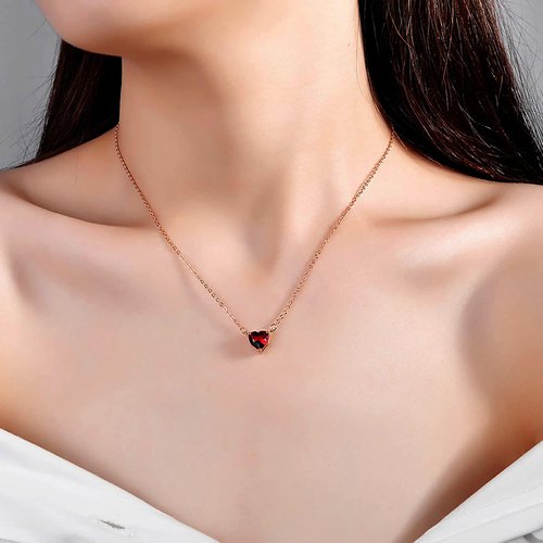 TseanYi Ruby Crystal Heart Necklace Love Heart Pendant Choker Necklace Red Heart Gem Necklace Ruby Love Neckalce Minimalist Gold Chain Necklace Chain