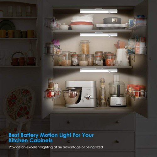 LED Closet Lights Under Cabinet Lighting, 21 LED Battery Operated Lights | Motion Sensor Light | Cabinet Light Stick On Lights Kitchen Lights Wireless Night Light for Bar,Wardrobe,Stair - 3 Pack