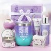 Gifts for Women, Birthday Gifts for Women Spa Gifts Baskets for Women Bubble Bath and Body Gifts Set for Women Lavender Gifts for Mom Her Female Sister Mother Teacher Wine Tumbler Purple Gifts