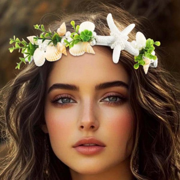 Unicra Starfish Headband Silver Pearl Bridal Hair Band Sea Shell Headpiece Beach Wedding Hair Accessories for Women and Girls