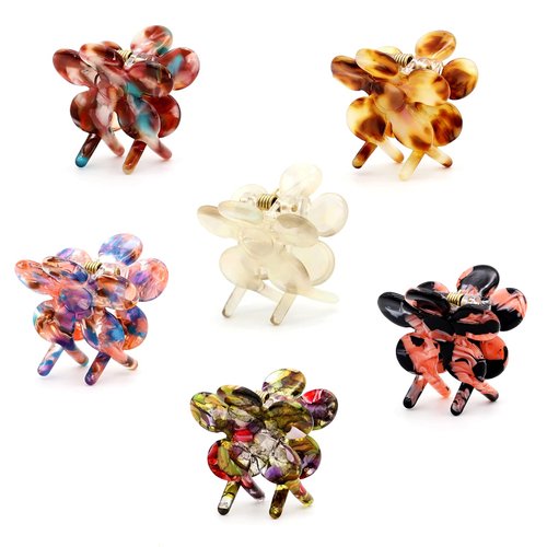 Cobahom Hair Claw Clips for Women Girls,6 Pack Flower Hair Clips 1.26 Inch Tortoise Barrettes Acrylic Hair Jaw Clips Clamp Leopard Print Hair Clips for Thin Hair (Medium Size, Assorted Color)