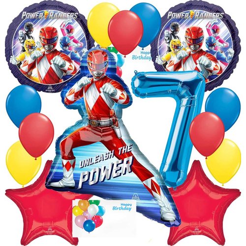 Power Ranger Party Supplies Foil Balloon Bouquet Decoration, Multicolored, Party Accessory, 7th Birthday