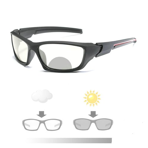 mincl Transition Photochromic Bifocal Reading Glasses for Mens and Womens, Square Sports Sunglasses Readers 0~+4.00 (Black, 1.75)