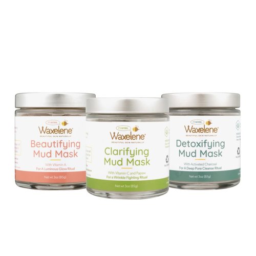 Waxelene Mud Mask Pack - Gift Set With Beautifying, Clarifying and Detoxifying Mud Masks. Fights Wrinkles Cleans Pores Acne Tightens Plumps Oily Skin