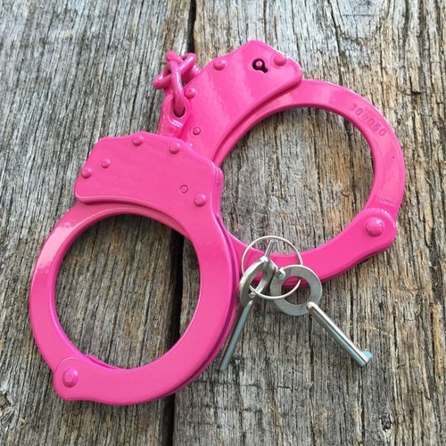 Professional Double Lock Pink Stainless Steel Police Handcuffs Real 220041-PK