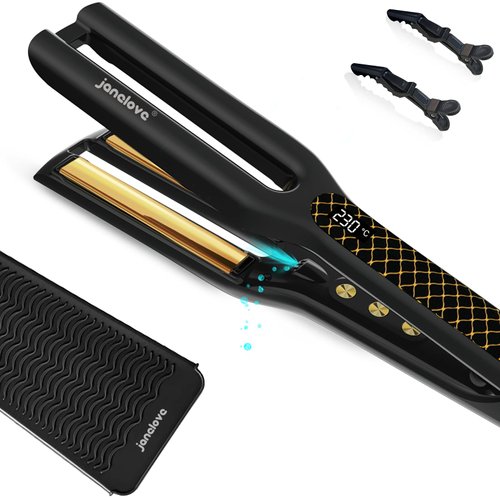 Hair Straightener, janelove 4X 0.5‘’Titanium Flat Iron-2x Higher Efficiency, Straightener Flat Iron with Heat Resistant Silicone Mat, 10 Million Negative lons Hair Care, Dual Voltage & LCD Display