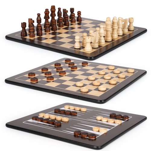 3-in-1 Wooden Chess, Backgammon Set and Checkers Set- 12 Inch Portable Board Game for Kids and Adults, Classic Strategy Game with Durable Chess Pieces Perfect for Travel Family Game Educational Games