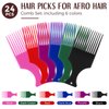 Nuogo Hair Pick, 24 Pcs Curly Hair Afro Comb for Women and Men, Detangling Styling Plastic Comb Hairdressing Tool for Thick Long Hair, Adding Volume, Wig, Beard, Gift(Multi Colors)
