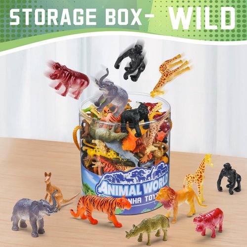 60 Piece Mini Zoo Animal Toy With Gift Box, Realistic Small Plastic Animal Figure Sensory Bins, Jungle Animal Party Favors, Cupcake Topper, School Education, Birthday Gifts for Kids Toddlers