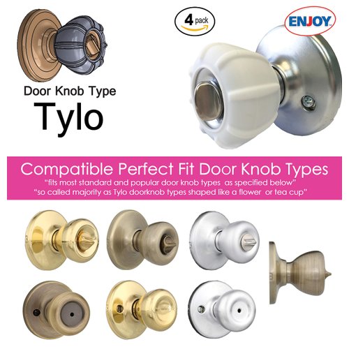 Enjoy Cover New Door Knob Cover Grips Non Slip Arthritis & Senior Living Aids Grippy Easy Open Decorative. Simple Functional Effective Solution- 4 Pack (White, Tylo)
