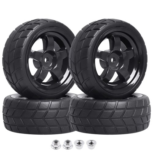 FriHobby 12mm Hex Wheel Rims & Rubber Tires with Foam Inserts for RC 1/10 On-Road Touring Car, Set of 4