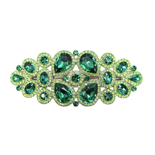 Faship Gorgeous Green Rhinestone Crystal Floral Hair Barrette Clip