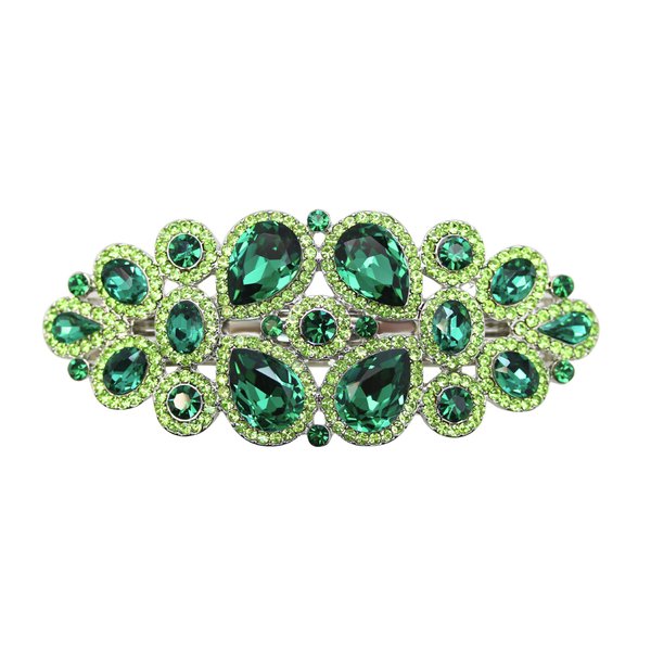 Faship Gorgeous Green Rhinestone Crystal Floral Hair Barrette Clip