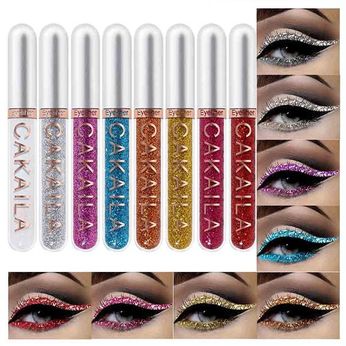 Beauty Searcher 8 Colors Glitter Diamond Eyeliner Liquid Set, Long-lasting Waterproof Shining Metallic Eye Liner Liquid Pen Makeup Kit (#03)