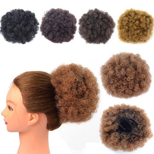 YTBYT Afro Puff Drawstring Ponytail Extension Short Synthetic Afro Kinky Curly Puff Ponytail for Natural Hair Clip On Kinky Drawstring Curly Ponytail Bun Hairpieces (Medium,T1B/30#)