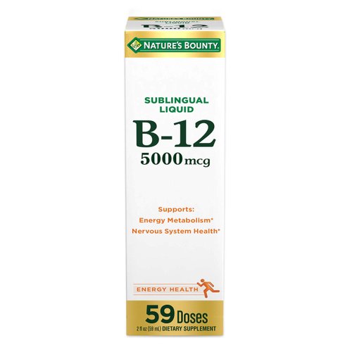 Nature's Bounty Vitamin B12 5000 Mcg Sublingual Liquid, Cardiovascular Health & Cellular Energy Support, 2 Fl Oz (1 Count)