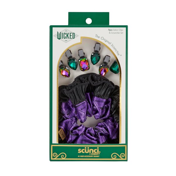 Wicked Elphaba Scrunchie & Hair Clip set - hair clips - hair accessories - hair accessories for girls - gifts for her - Scunci by Conair - 7PK